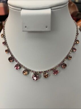 paparazzi Pink and Champagne Crystal Fringe Necklace
